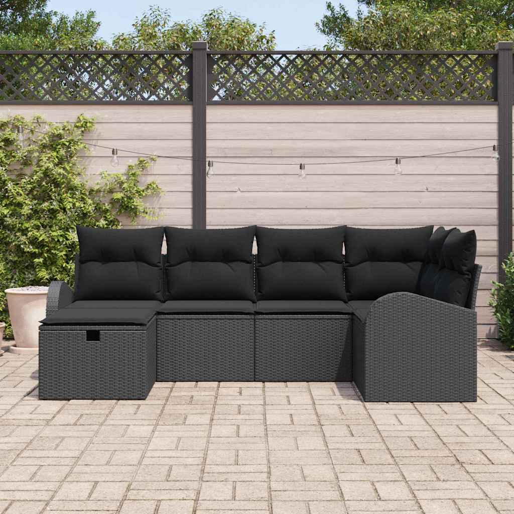 Set Divano da Giardino 6 pz Nero polyrattan