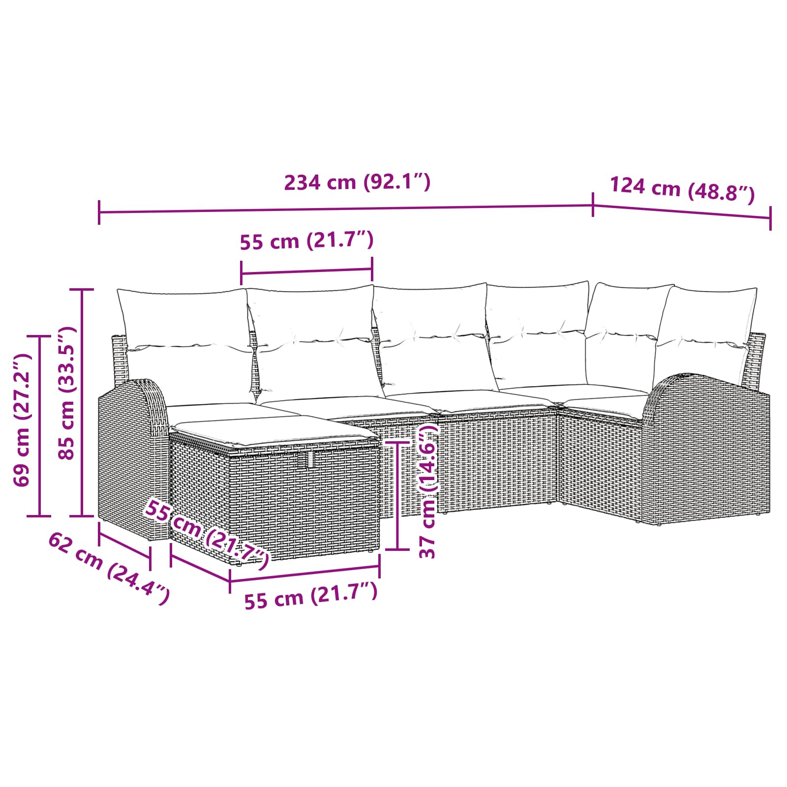 Set Divano da Giardino 6 pz Nero polyrattan