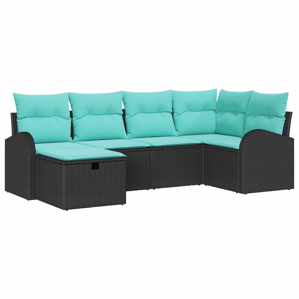 Set Divano da Giardino 6 pz Nero polyrattan