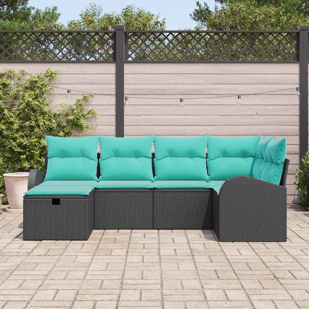 Set Divano da Giardino 6 pz Nero polyrattan