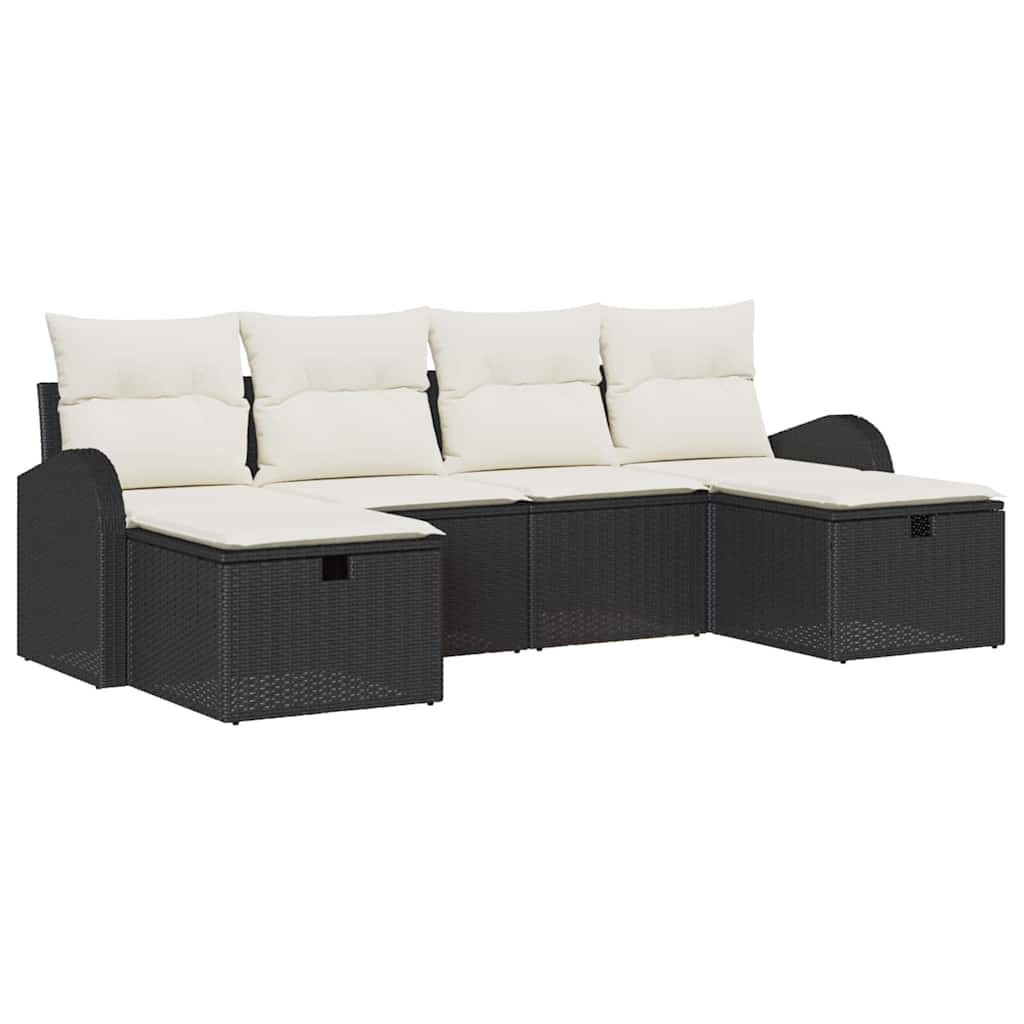 Set Divano da Giardino 6 pz Nero polyrattan