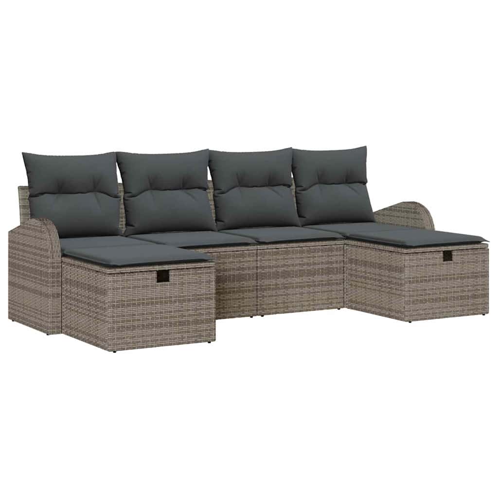 Set Divano da Giardino 6 pz Grigio polyrattan
