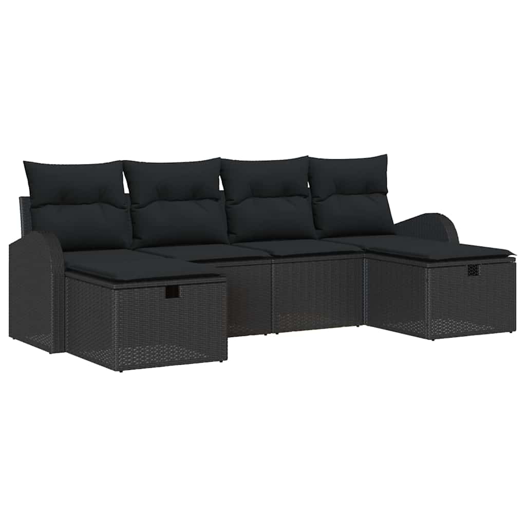 Set Divano da Giardino 6 pz Nero polyrattan