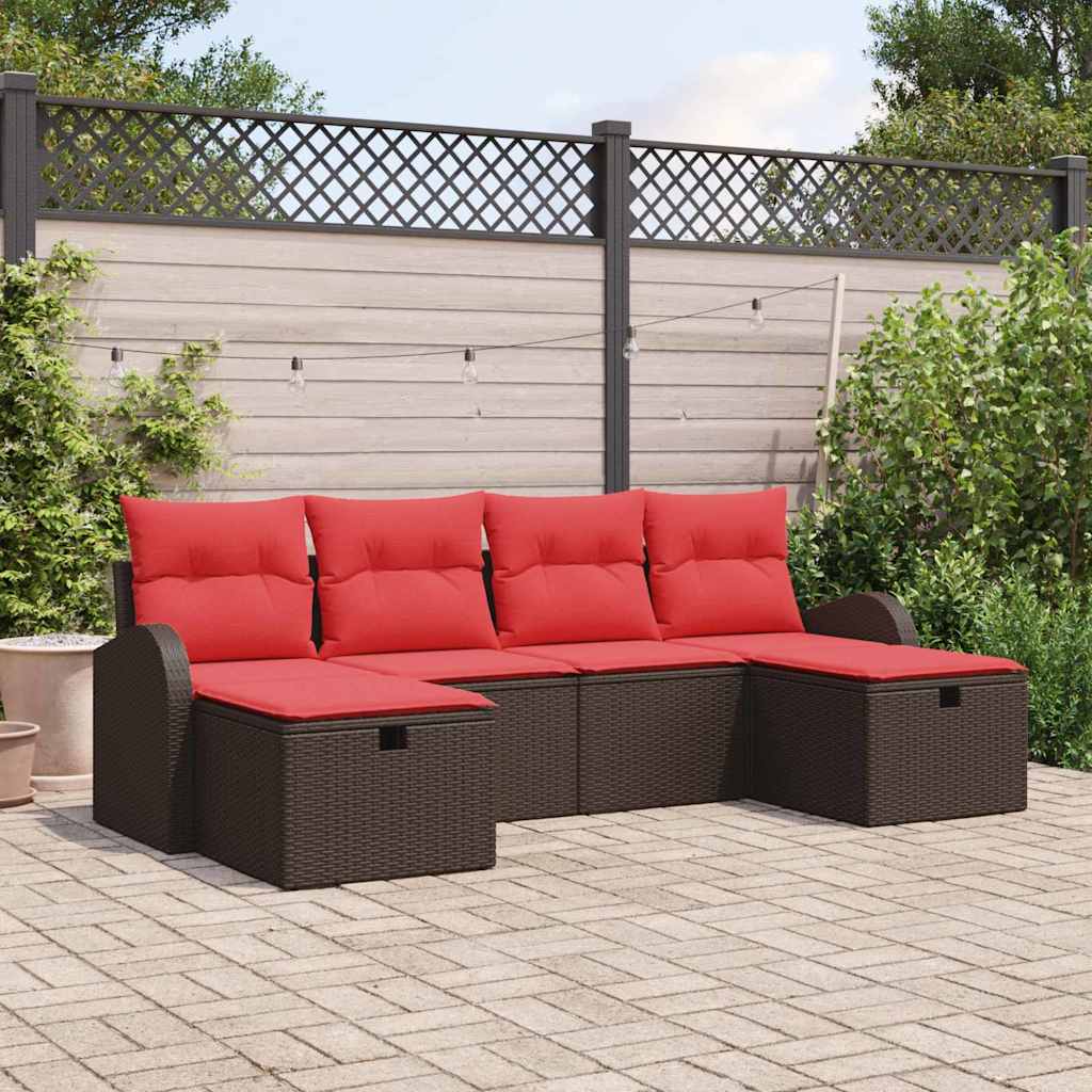 Set Divano da Giardino 6 pz Marrone polyrattan