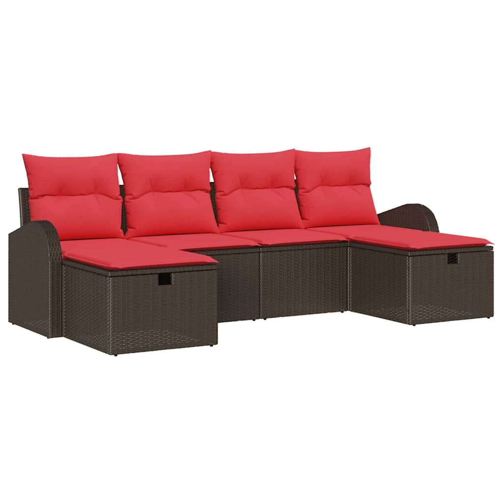 Set Divano da Giardino 6 pz Marrone polyrattan