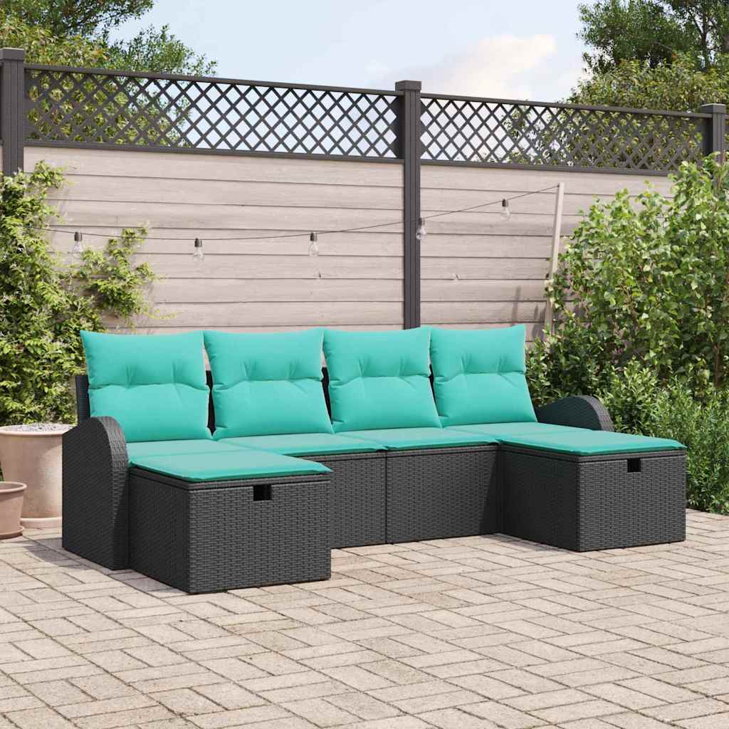 Set Divano da Giardino 6 pz Nero polyrattan