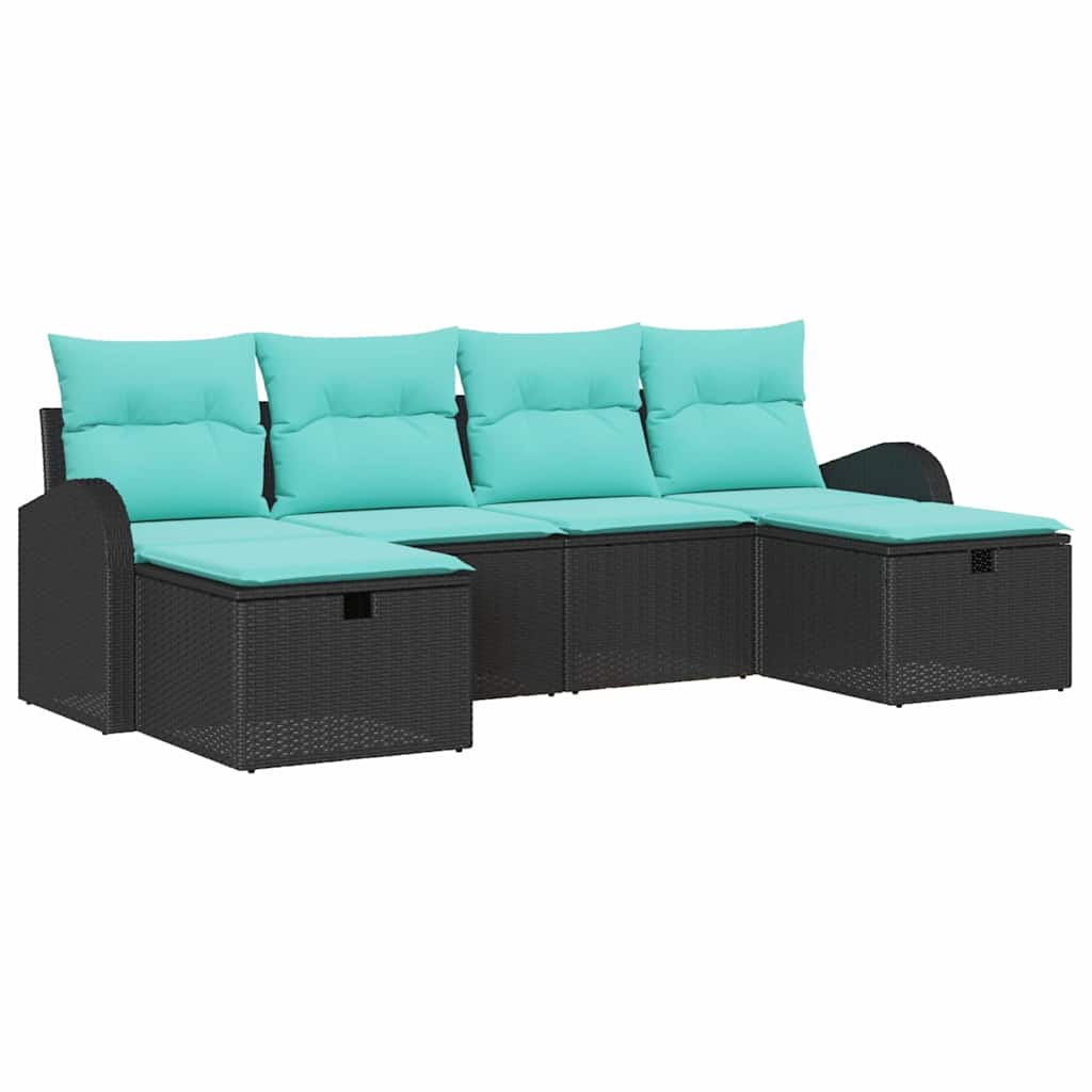 Set Divano da Giardino 6 pz Nero polyrattan