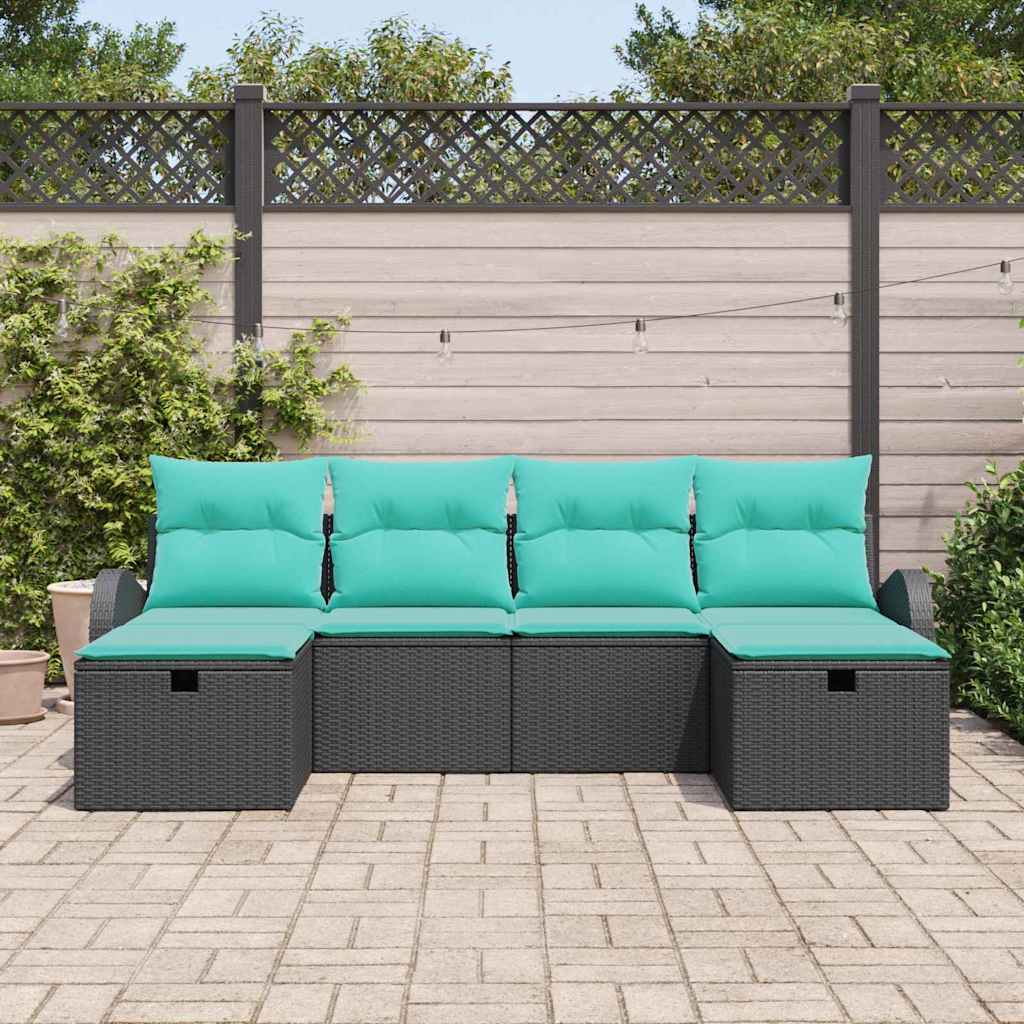 Set Divano da Giardino 6 pz Nero polyrattan