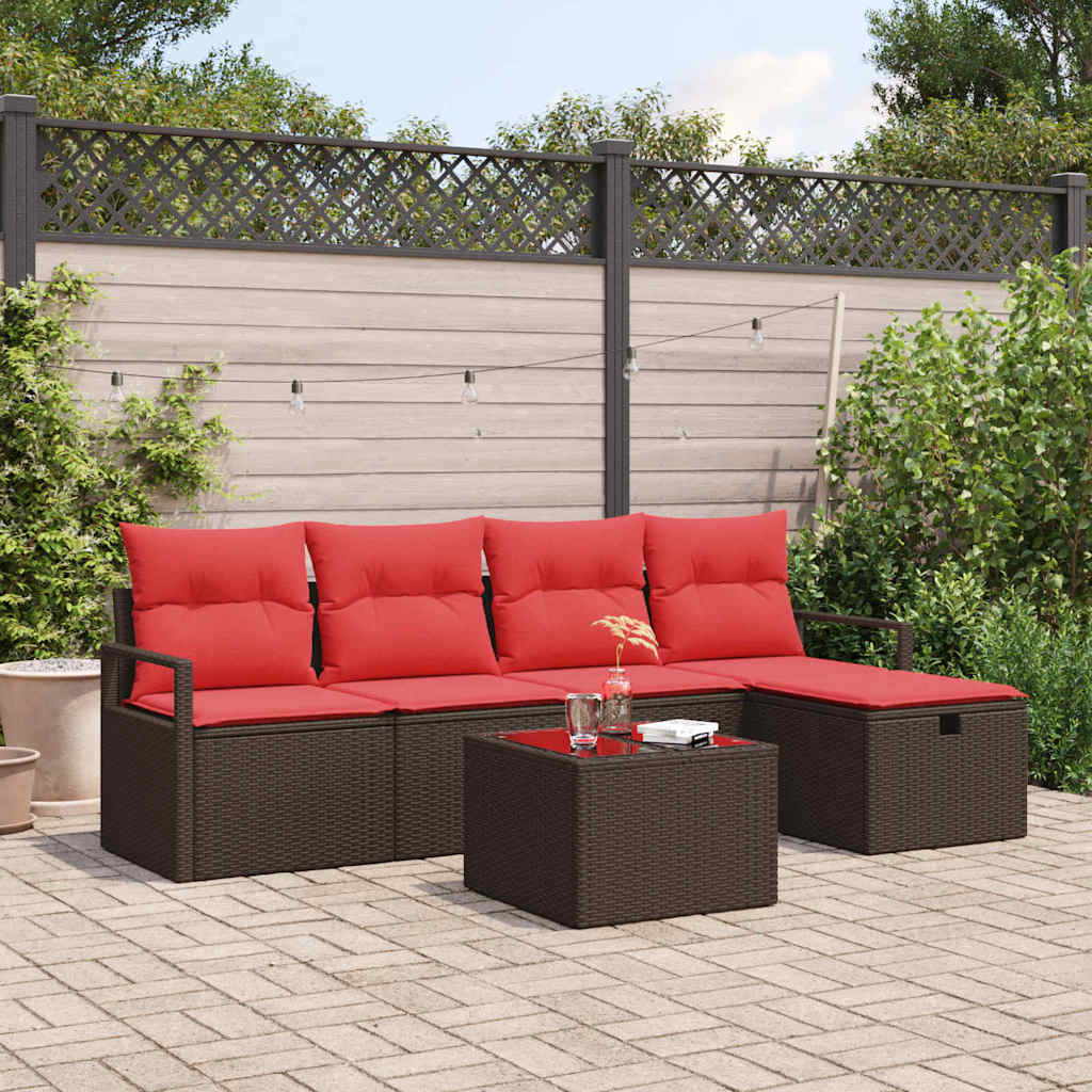 Set Divano da Giardino 6 pz Marrone polyrattan