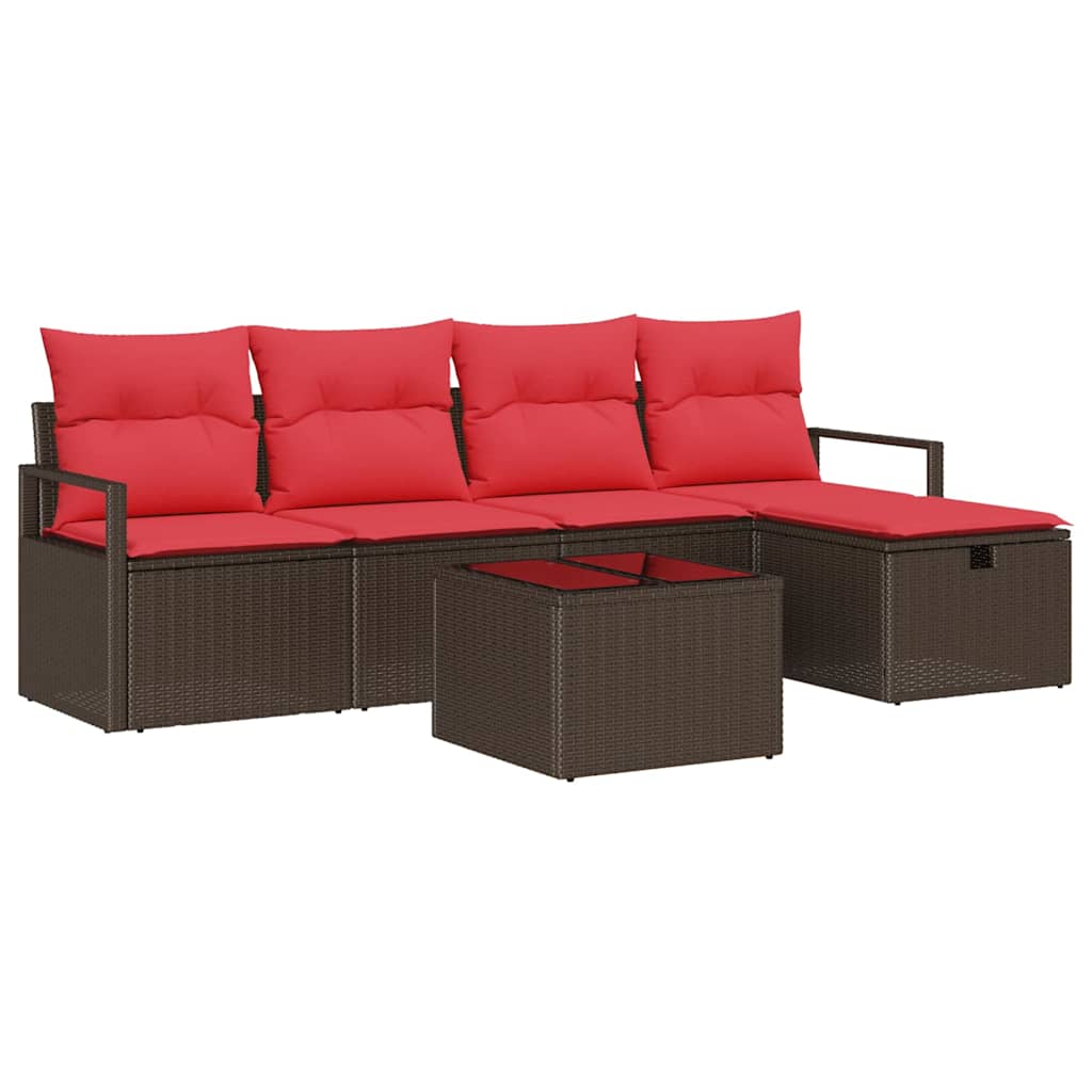 Set Divano da Giardino 6 pz Marrone polyrattan