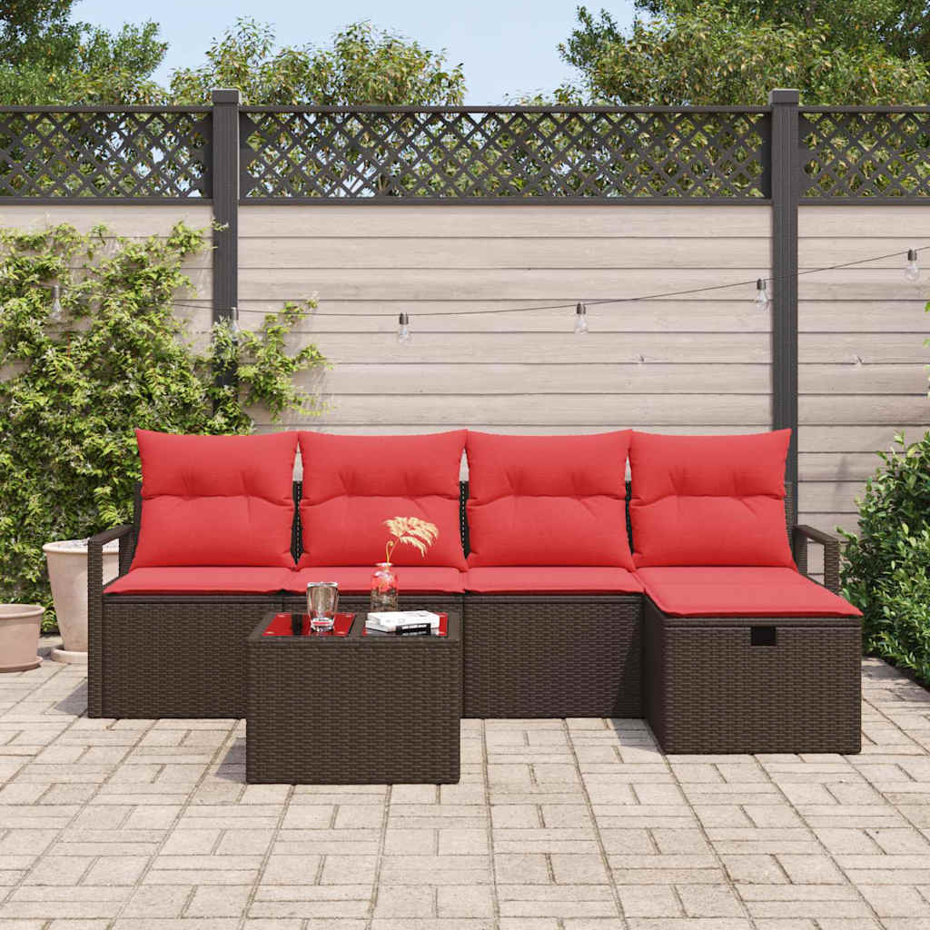 Set Divano da Giardino 6 pz Marrone polyrattan