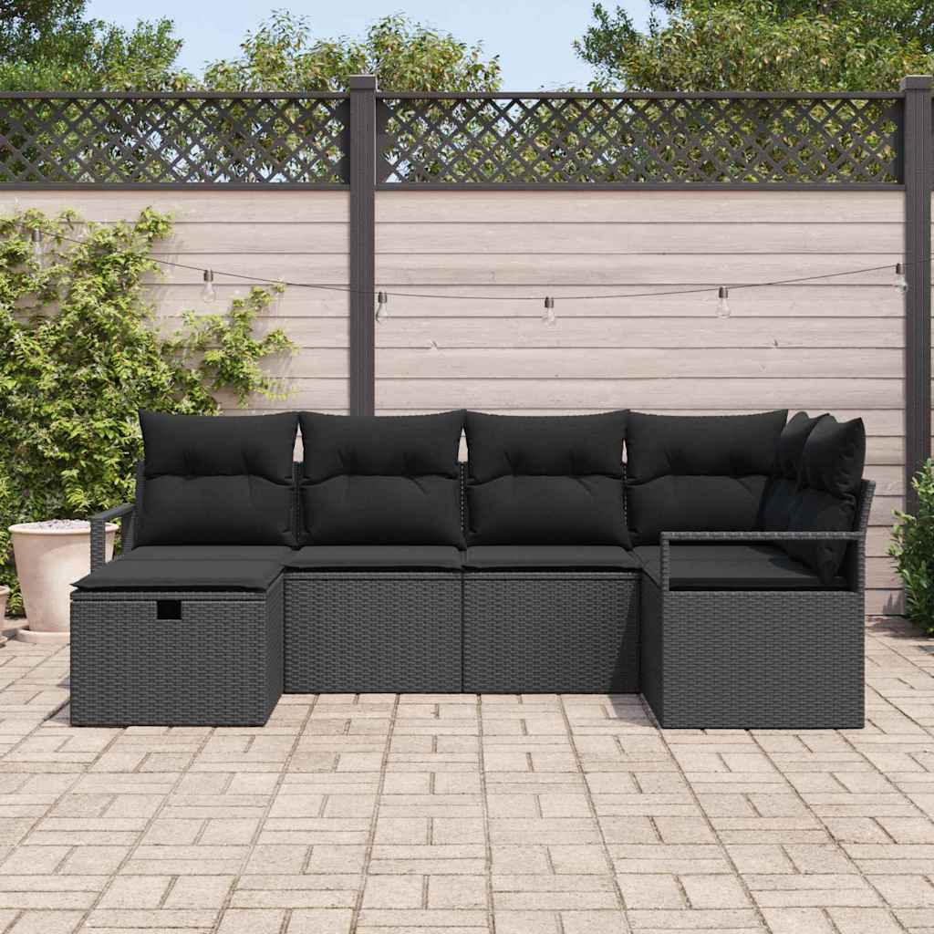 Set Divano da Giardino 6 pz Nero polyrattan