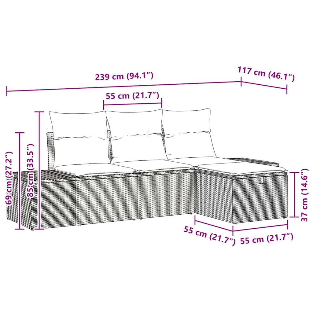 Set di divani 4 pz polyrattan