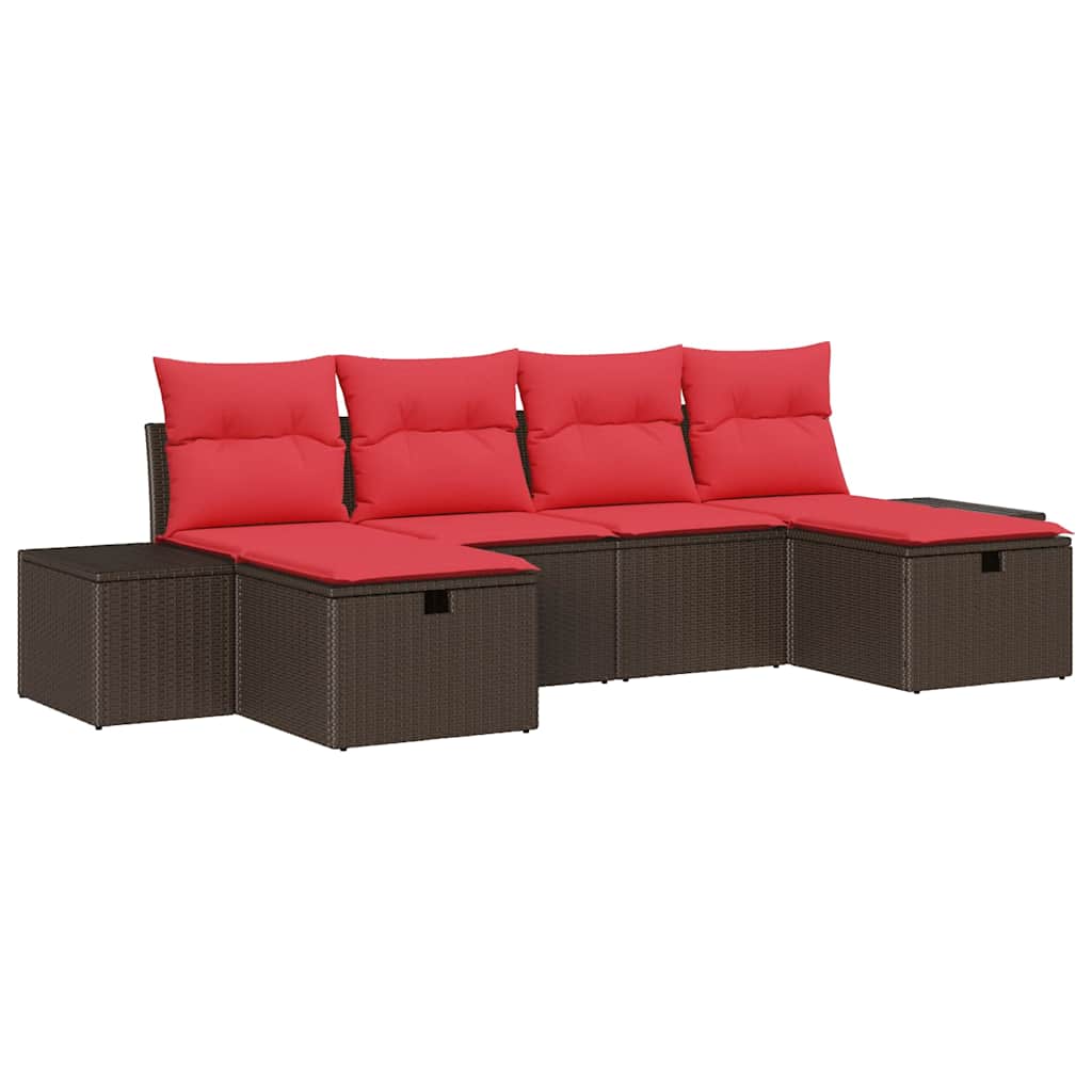 Set Divano da Giardino 6 pz Marrone polyrattan
