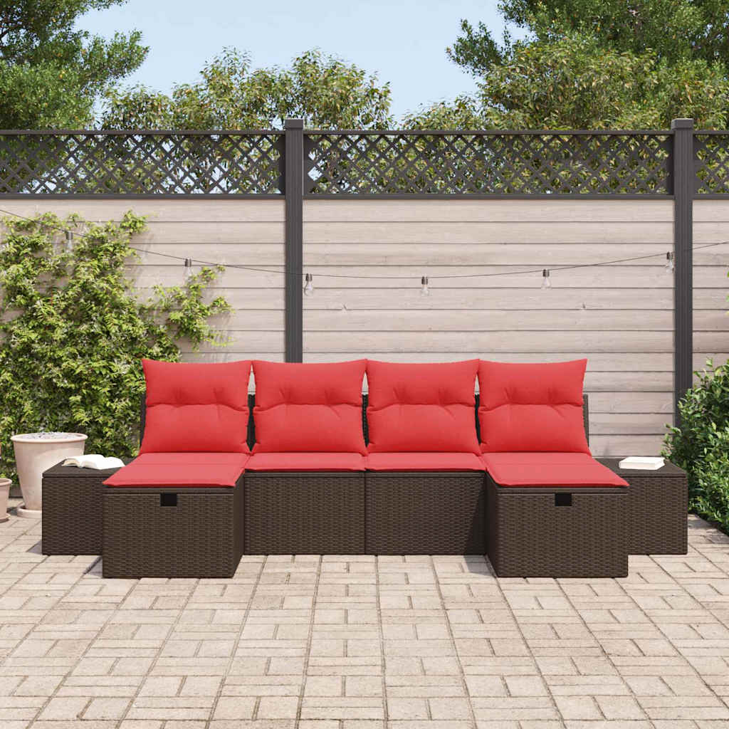 Set Divano da Giardino 6 pz Marrone polyrattan