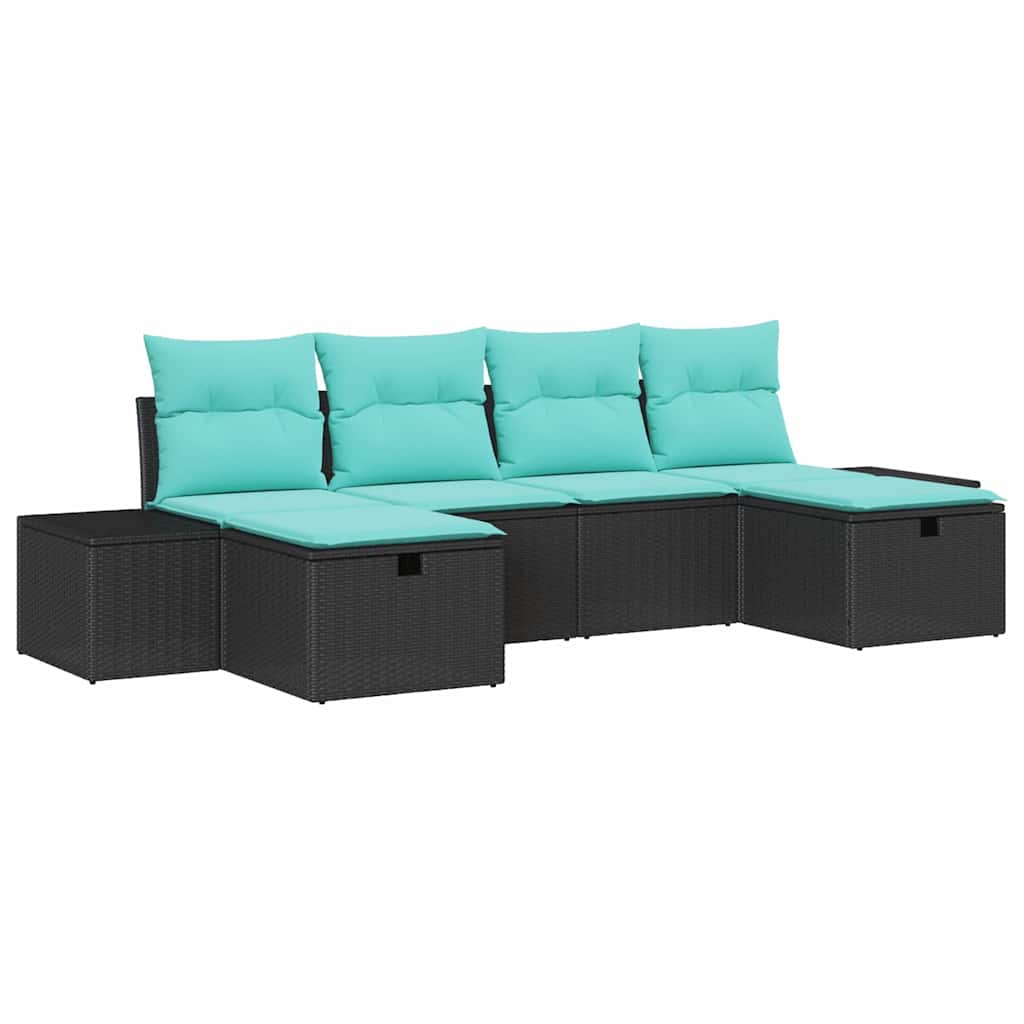 Set Divano da Giardino 6 pz Nero polyrattan