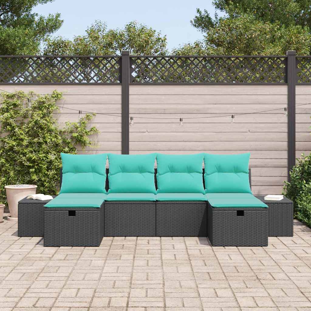 Set Divano da Giardino 6 pz Nero polyrattan