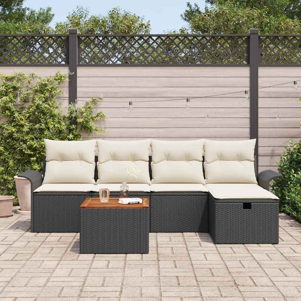 Set Divano da Giardino 6 pz Nero Poly Rattan
