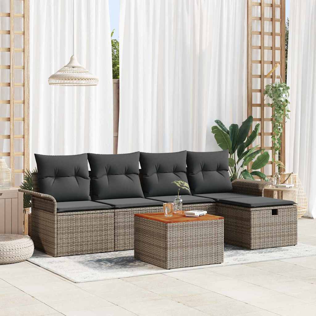 Set Divano da Giardino 6 pz Grigio Poly Rattan