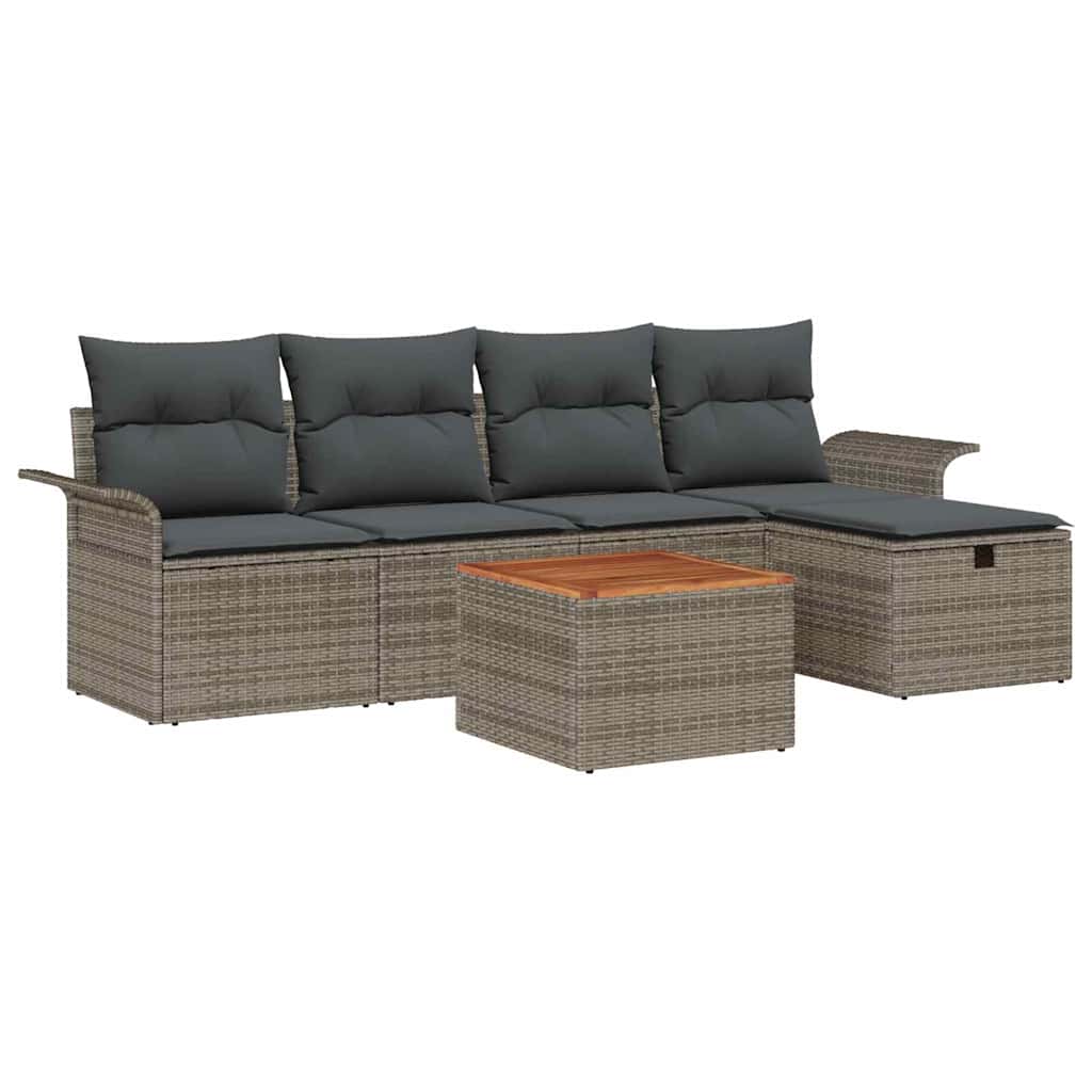Set Divano da Giardino 6 pz Grigio Poly Rattan