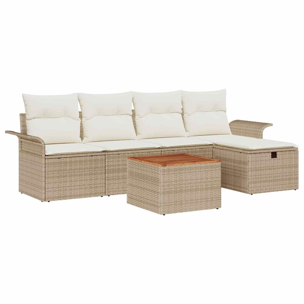 Set Divano da Giardino 6 pz Beige Poly Rattan