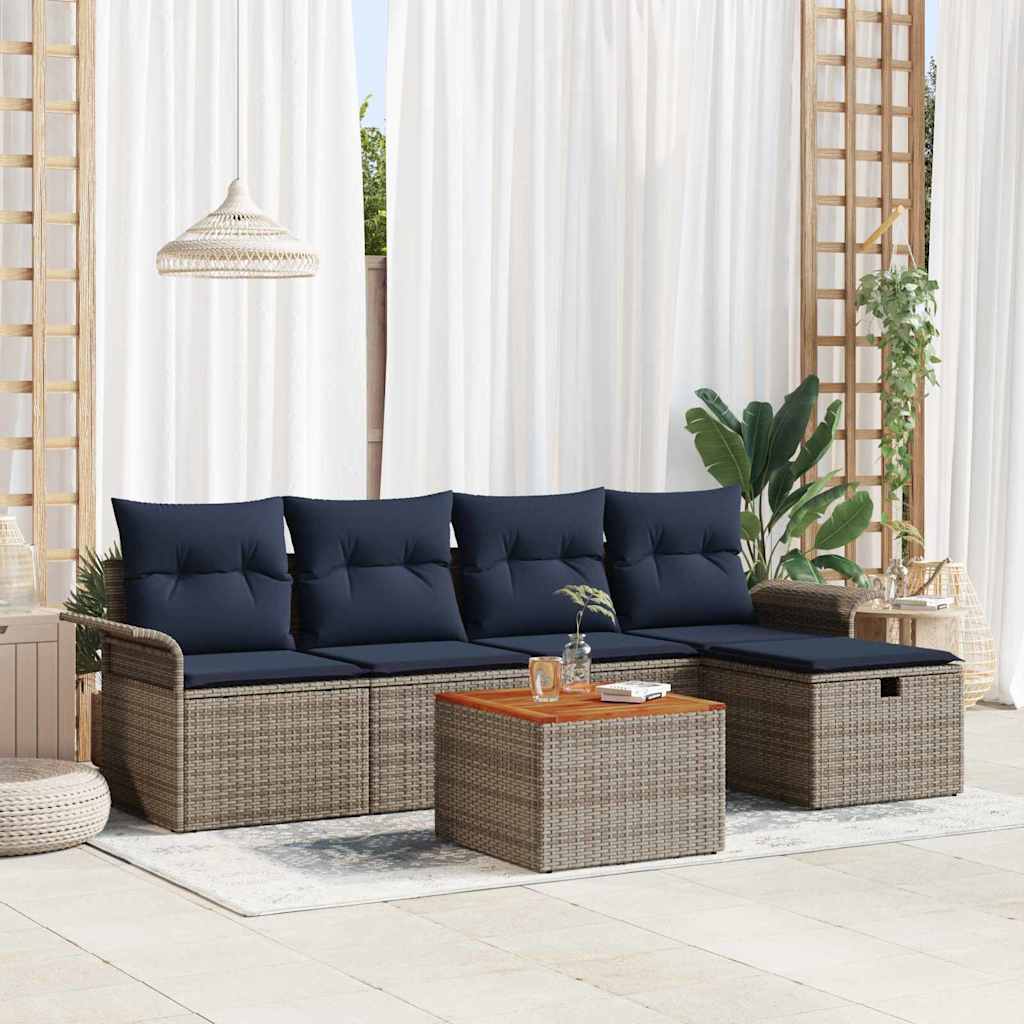 Set Divano da Giardino 6 pz Grigio Poly Rattan