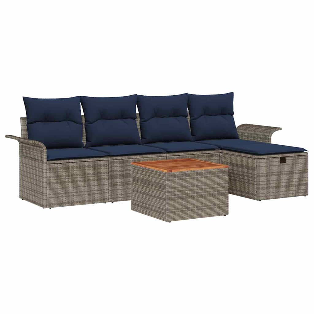 Set Divano da Giardino 6 pz Grigio Poly Rattan