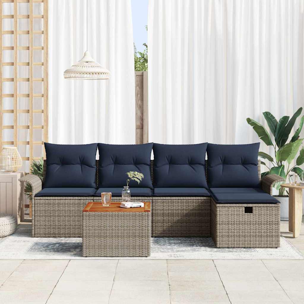 Set Divano da Giardino 6 pz Grigio Poly Rattan