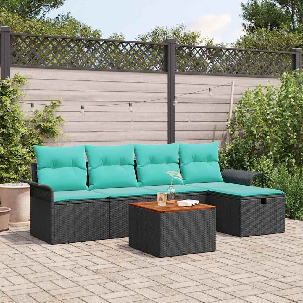 Set Divano da Giardino 6 pz Nero Poly Rattan