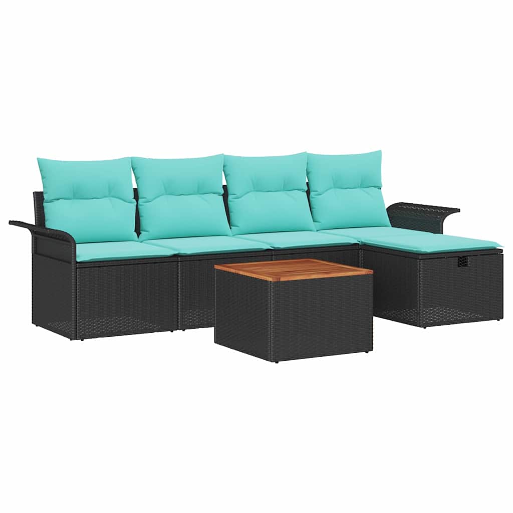 Set Divano da Giardino 6 pz Nero Poly Rattan
