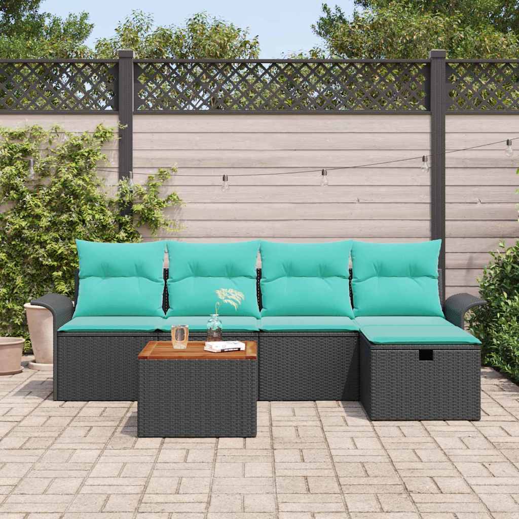 Set Divano da Giardino 6 pz Nero Poly Rattan