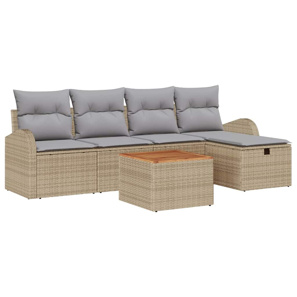 Set Divano da Giardino 6 pz Beige Poly Rattan