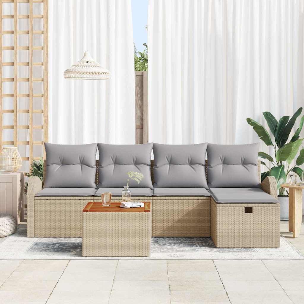 Set Divano da Giardino 6 pz Beige Poly Rattan