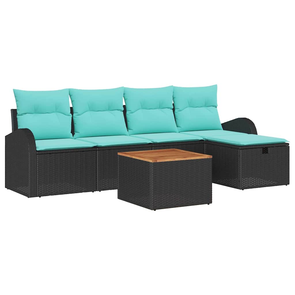 Set Divano da Giardino 6 pz Nero Poly Rattan