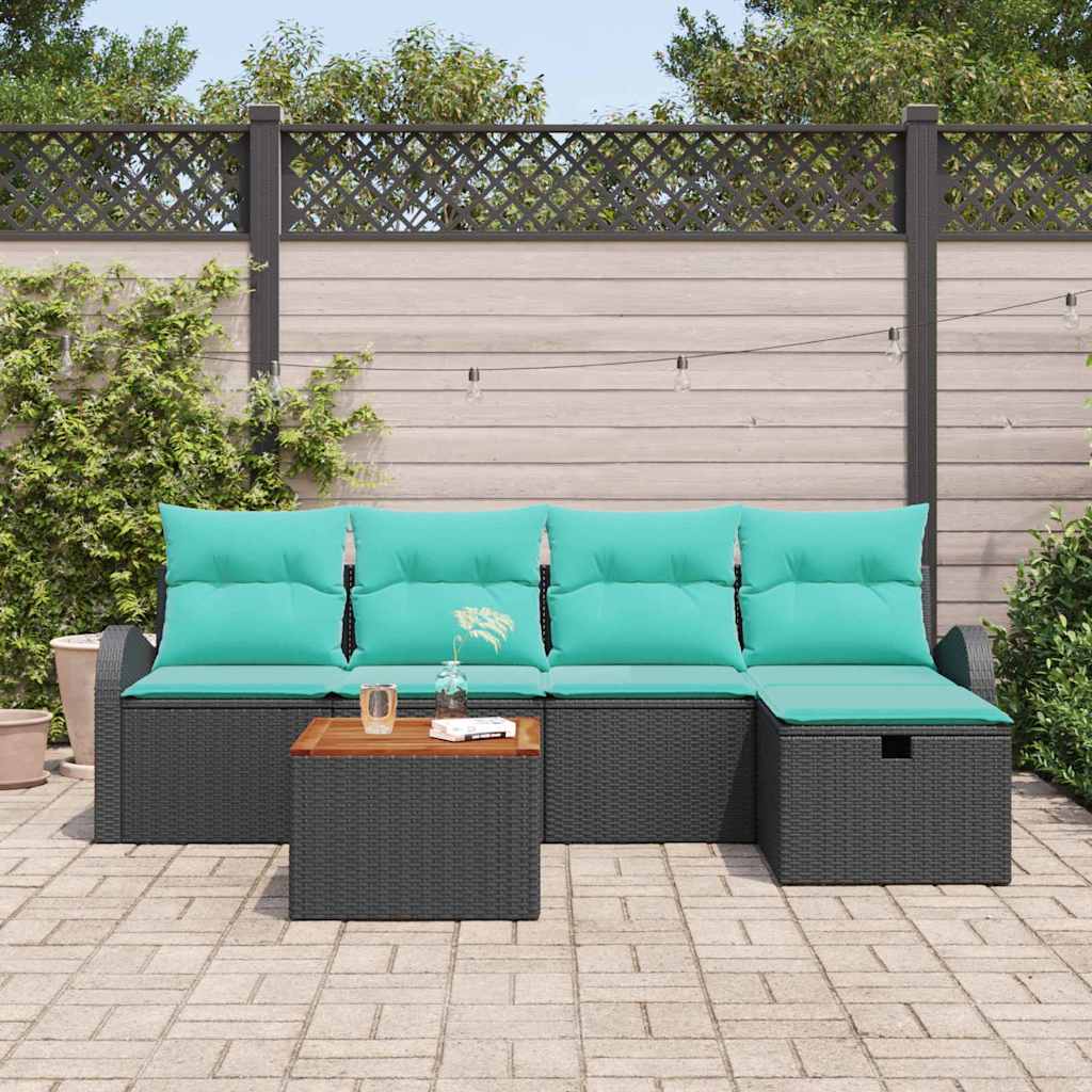 Set Divano da Giardino 6 pz Nero Poly Rattan