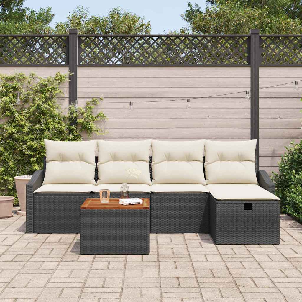Set Divano da Giardino 6 pz Nero Poly Rattan
