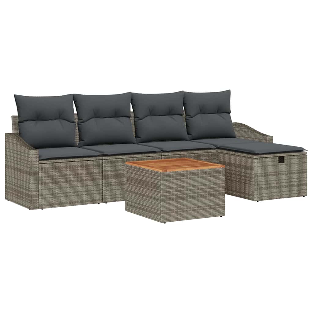 Set Divano da Giardino 6 pz Grigio Poly Rattan