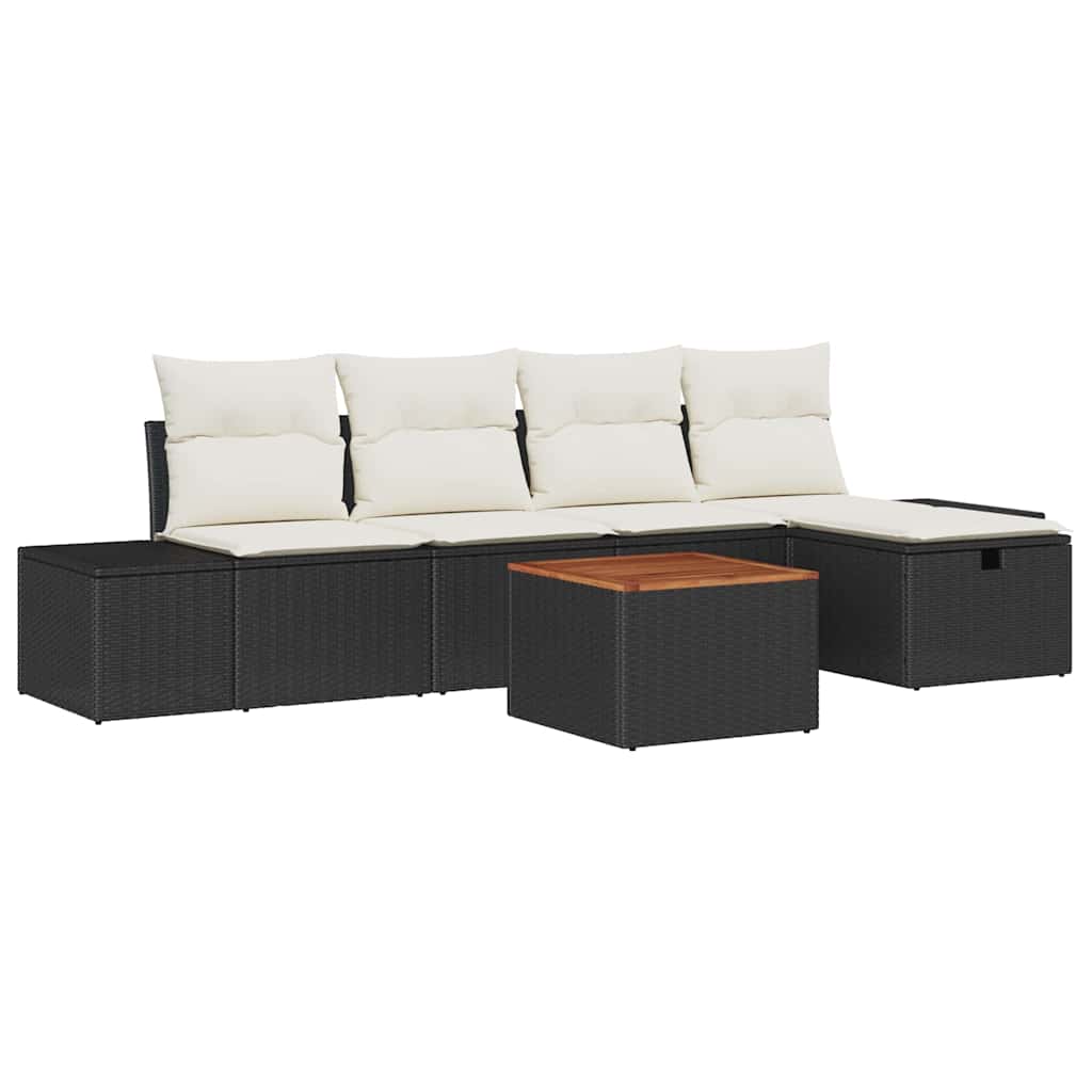 Set Divano da Giardino 6 pz Nero Poly Rattan