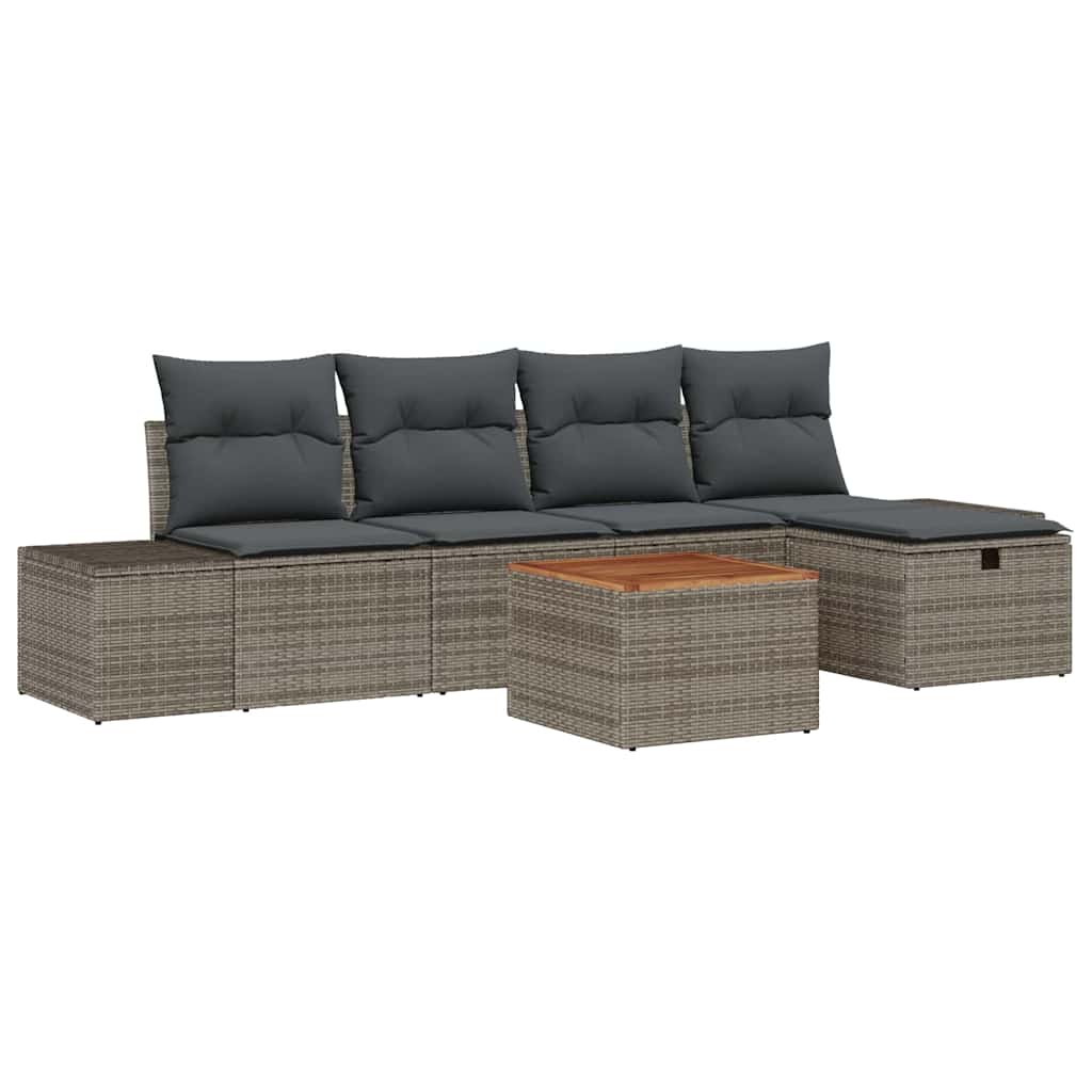Set Divano da Giardino 6 pz Grigio Poly Rattan