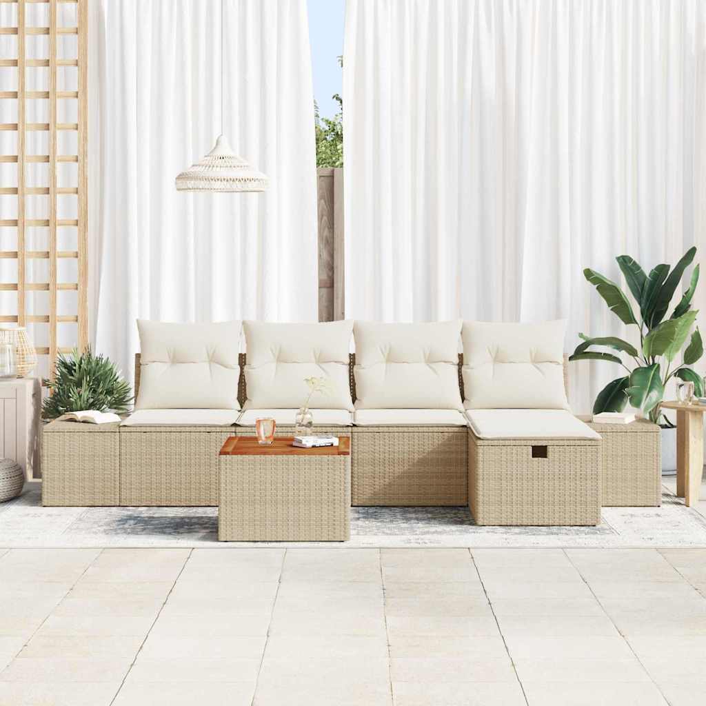 Set Divano da Giardino 6 pz Beige Poly Rattan