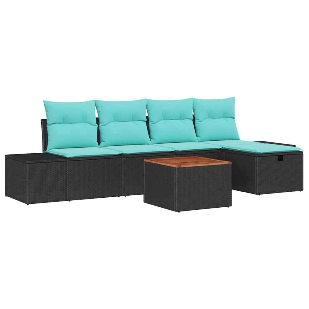 Set Divano da Giardino 6 pz Nero Poly Rattan