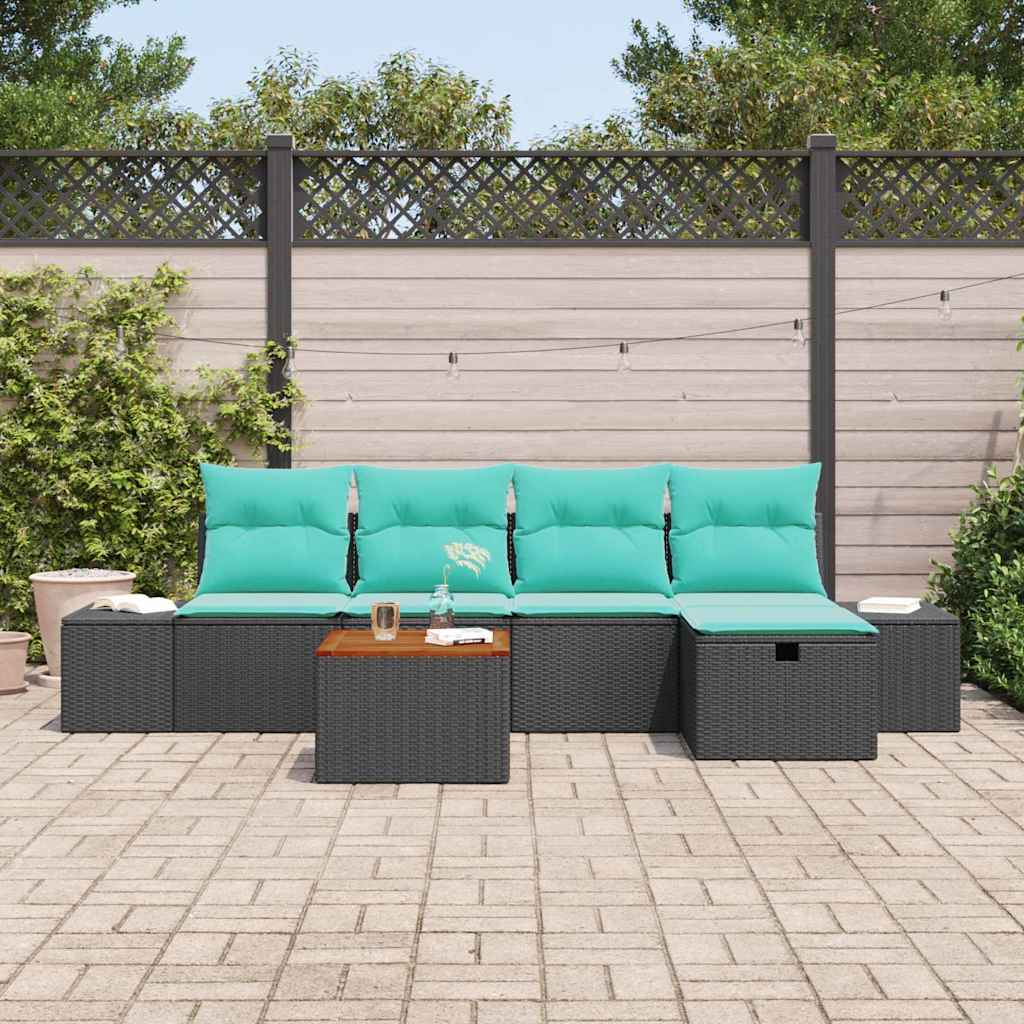 Set Divano da Giardino 6 pz Nero Poly Rattan