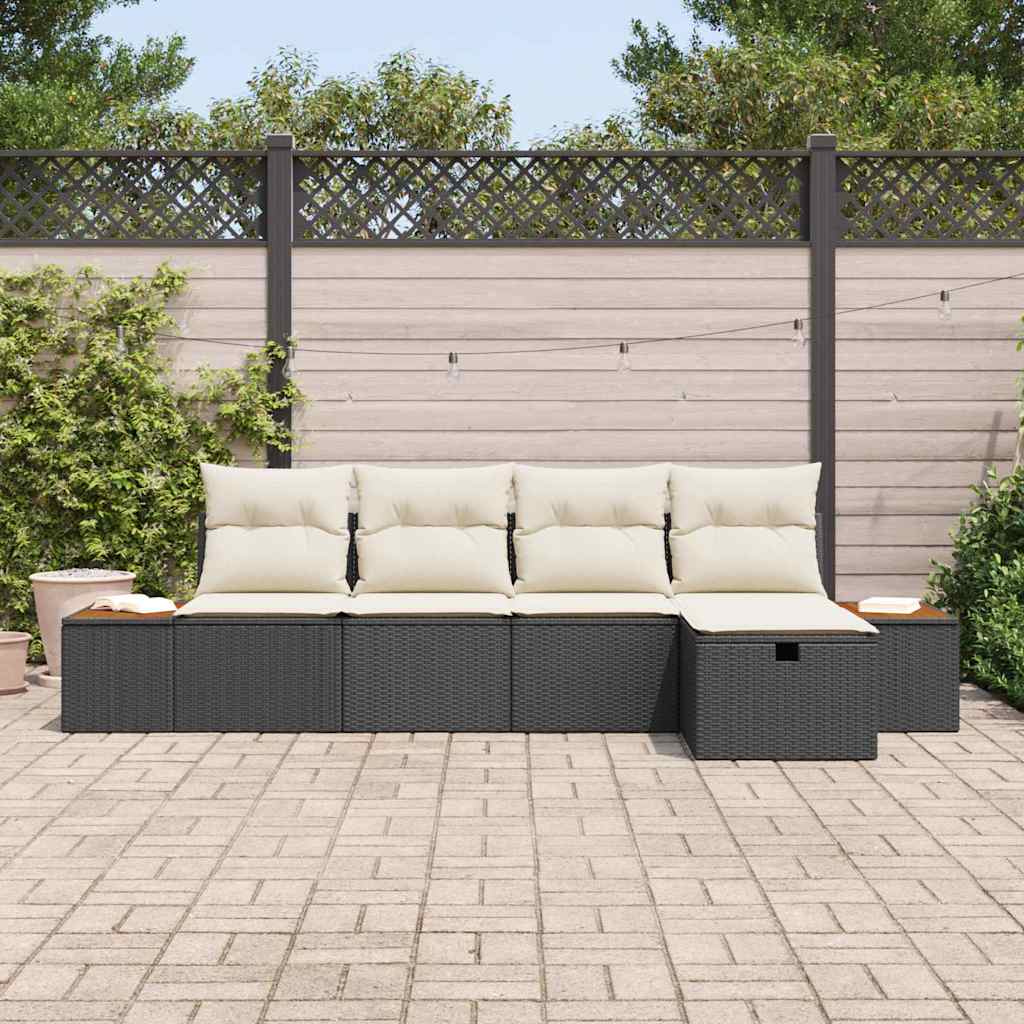 Set Divano da Giardino 6 pz Nero polyrattan