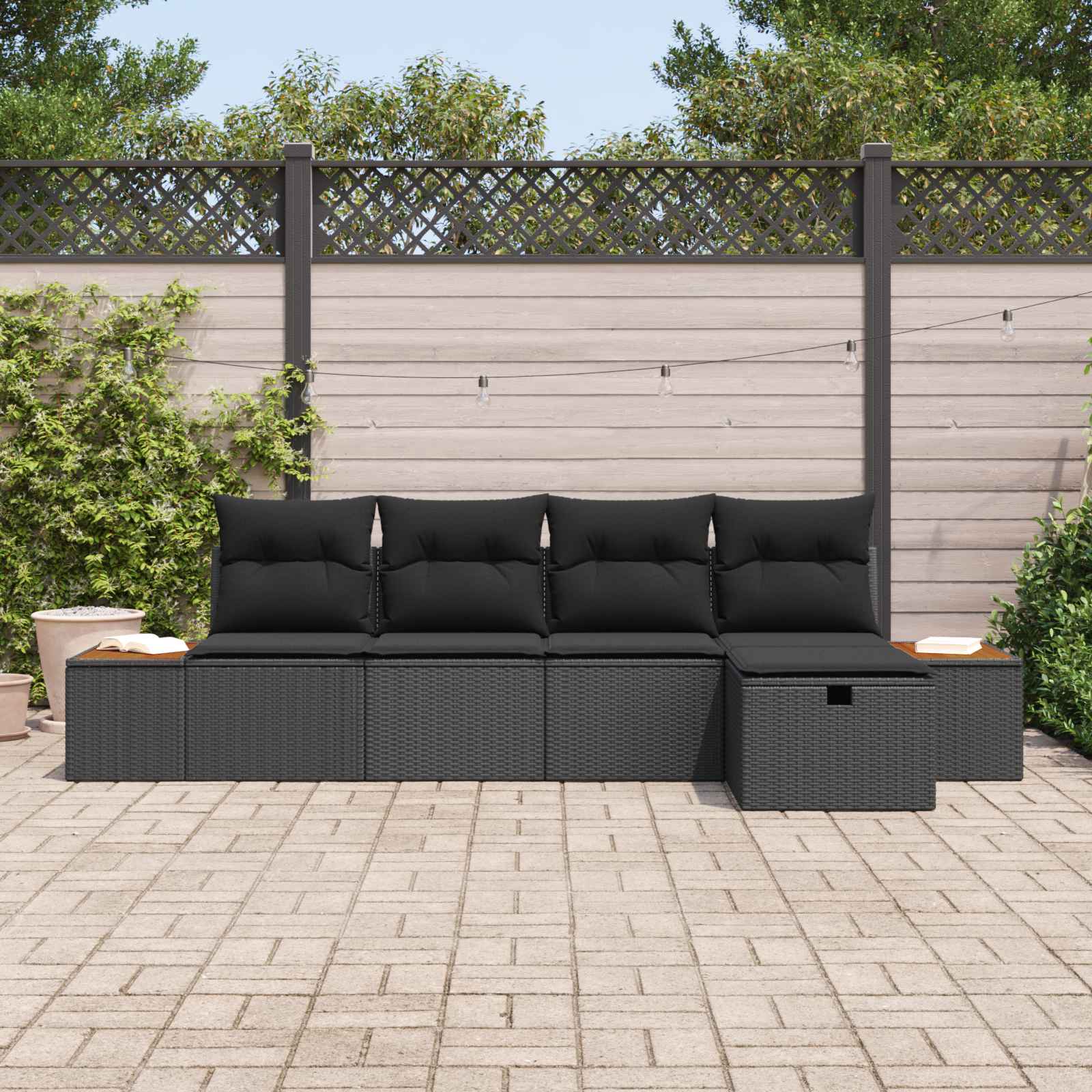 Set Divano da Giardino 6 pz Nero polyrattan