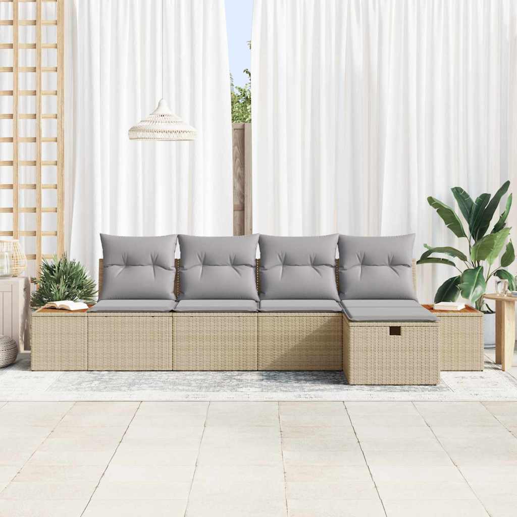 Set Divano da Giardino 6 pz Beige polyrattan