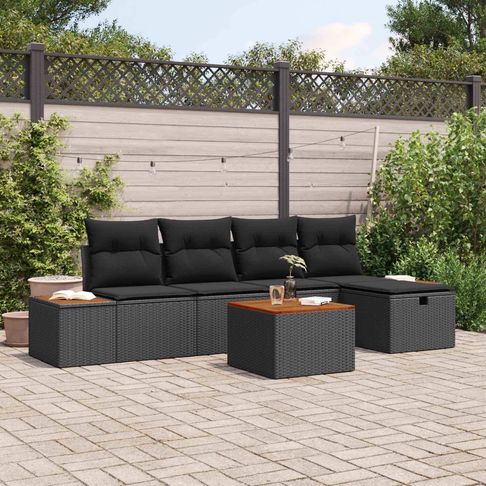 Set Divano da Giardino 6 pz Nero polyrattan