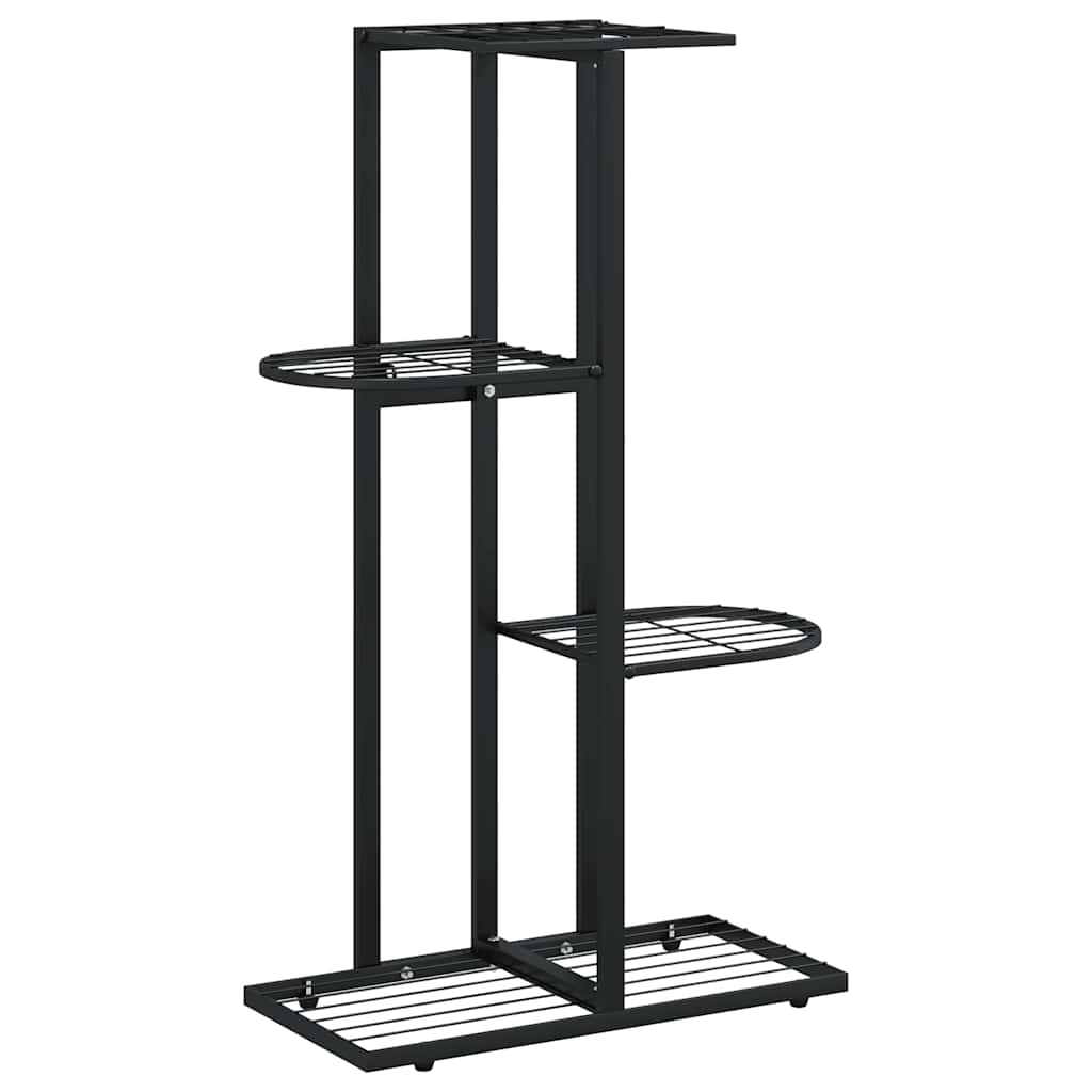 Piedistallo per Piante a 4 Piani 43x22x76 cm in Metallo Nero