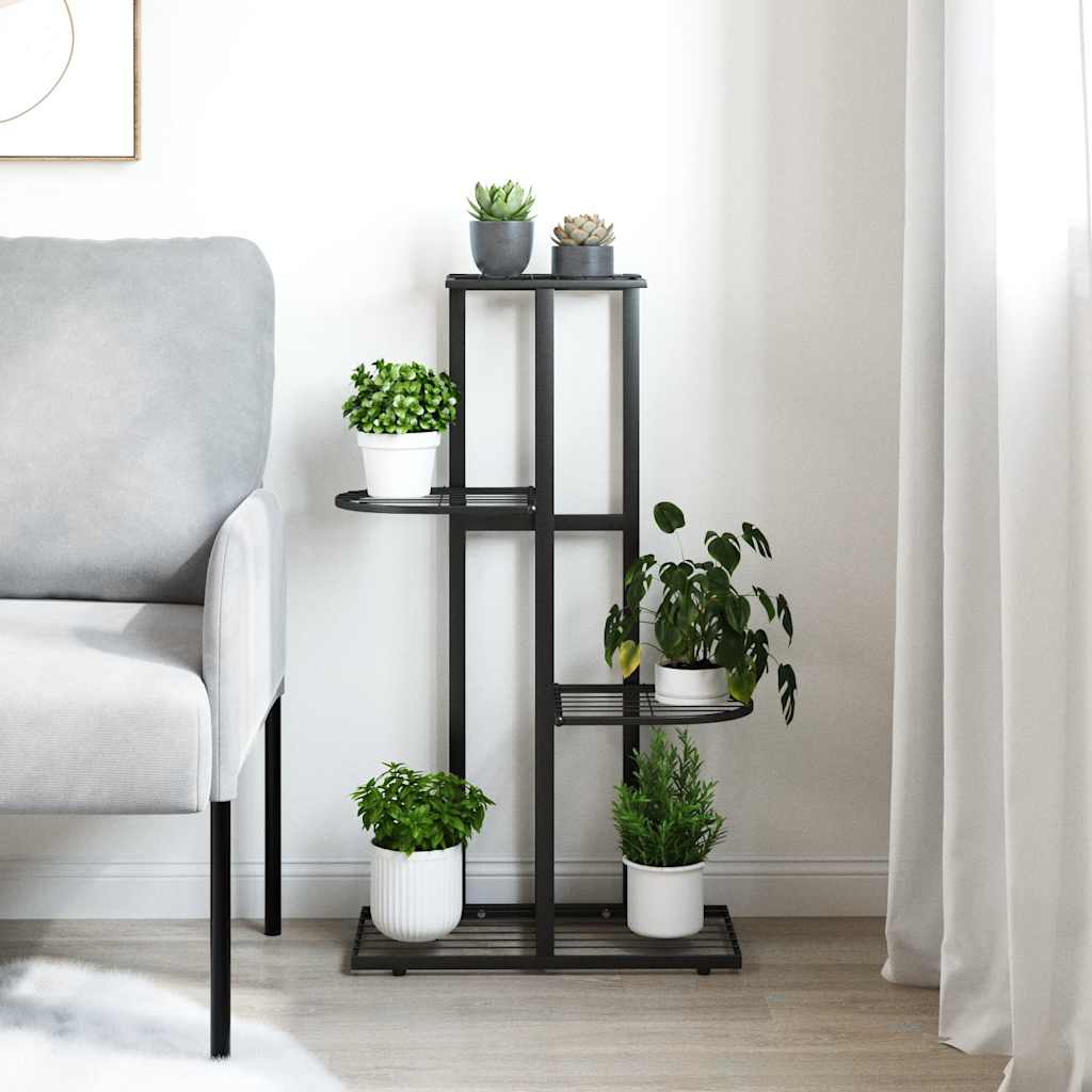 Piedistallo per Piante a 4 Piani 43x22x76 cm in Metallo Nero