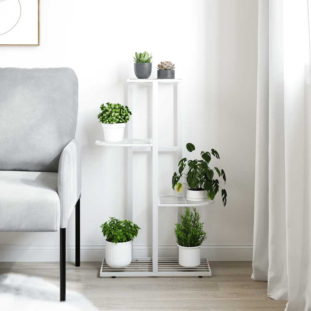Piedistallo per Piante a 4 Piani 43x22x76 cm in Metallo Bianco