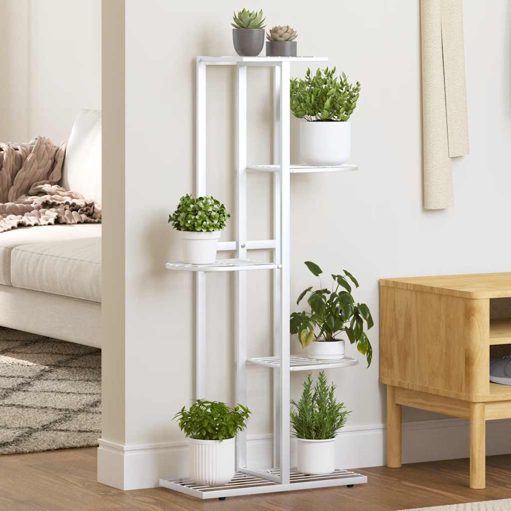Piedistallo per Piante a 5 Piani 43x22x98 cm in Metallo Bianco